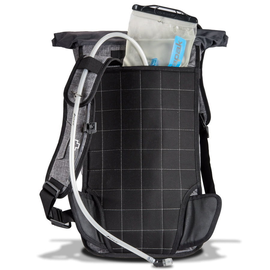 There is a dedicated hydration bladder sleeve on this roll-top backpack bicycle commuting.