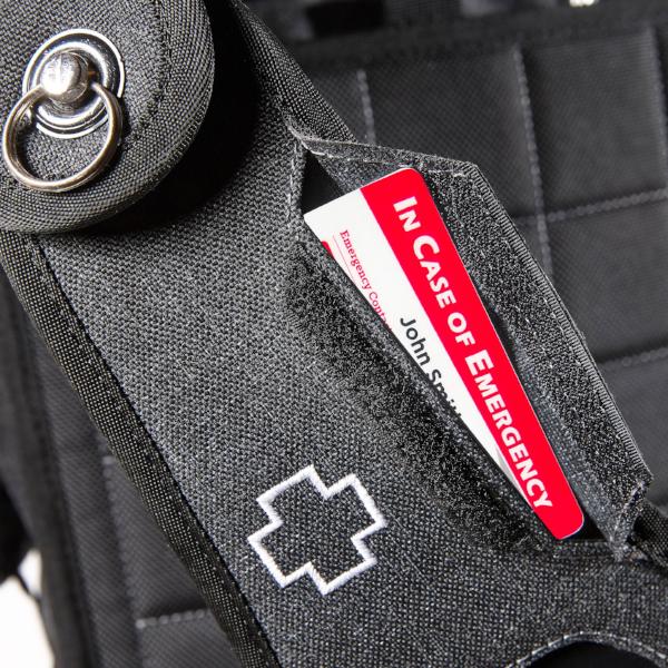 Emergency medical information and key pocket on a medium-sized backpack for the business traveler.