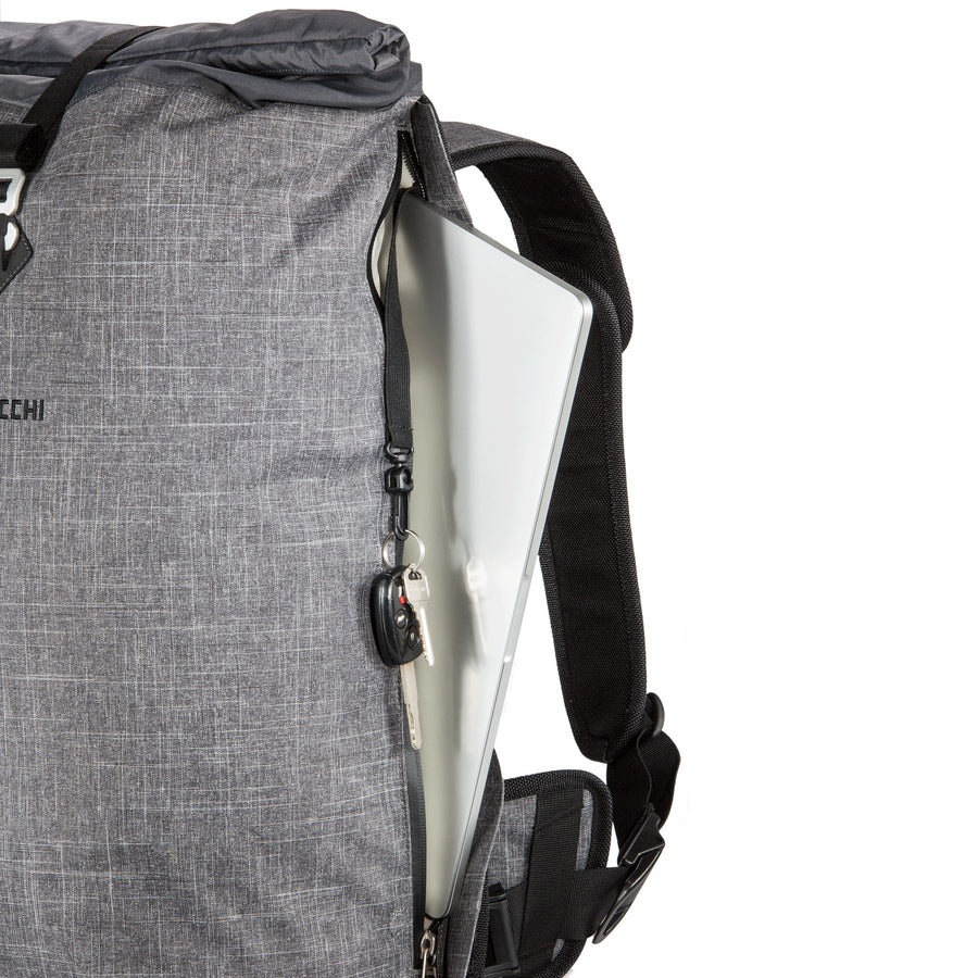 There is a dedicated compartment for your laptop on this roll-top backpack for bicycle commuting.